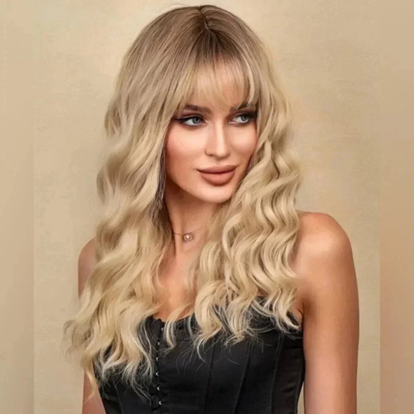 22 Inch Synthetic Curly Medium Wig with bangs - Picture 4 of 10